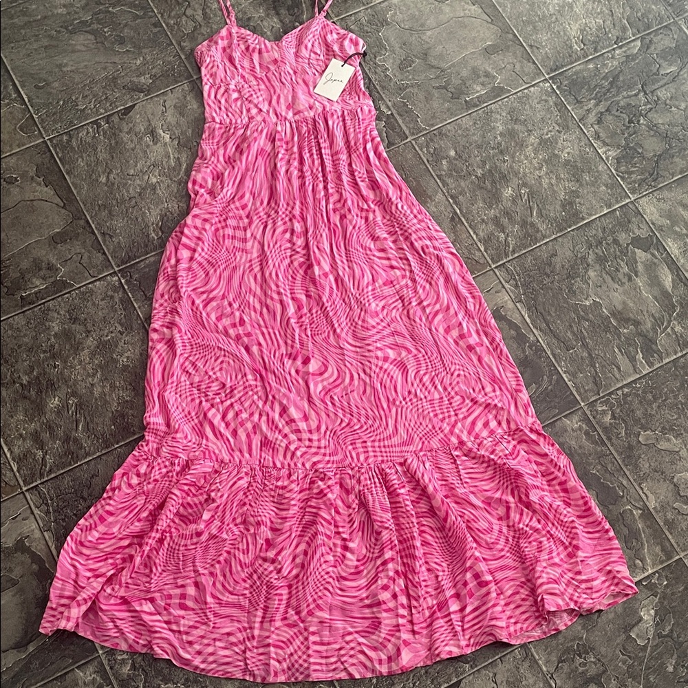 ⭐️NWT JAPNA Pink Print Sweetheart Shirred-Back Full A-Line Coquette Maxi Dress